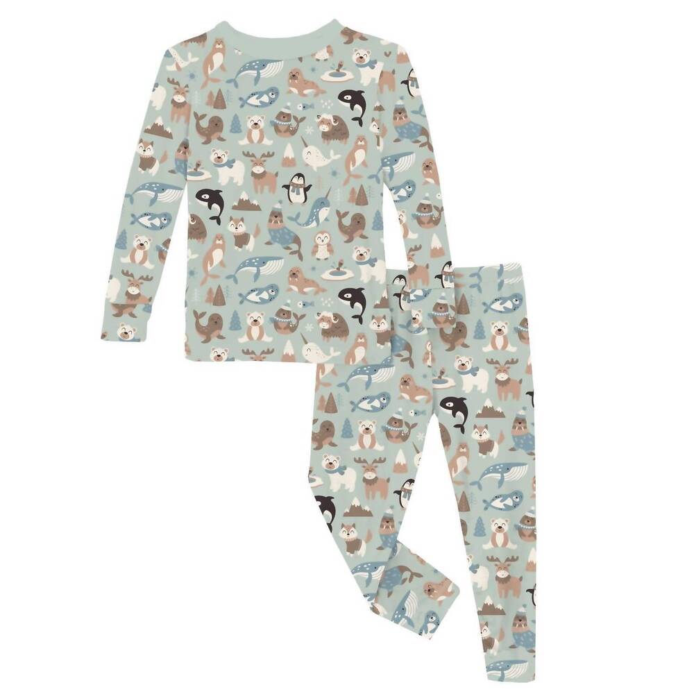 NEW KICKEE kid's long sleeve pajama set in aloe arctic animals